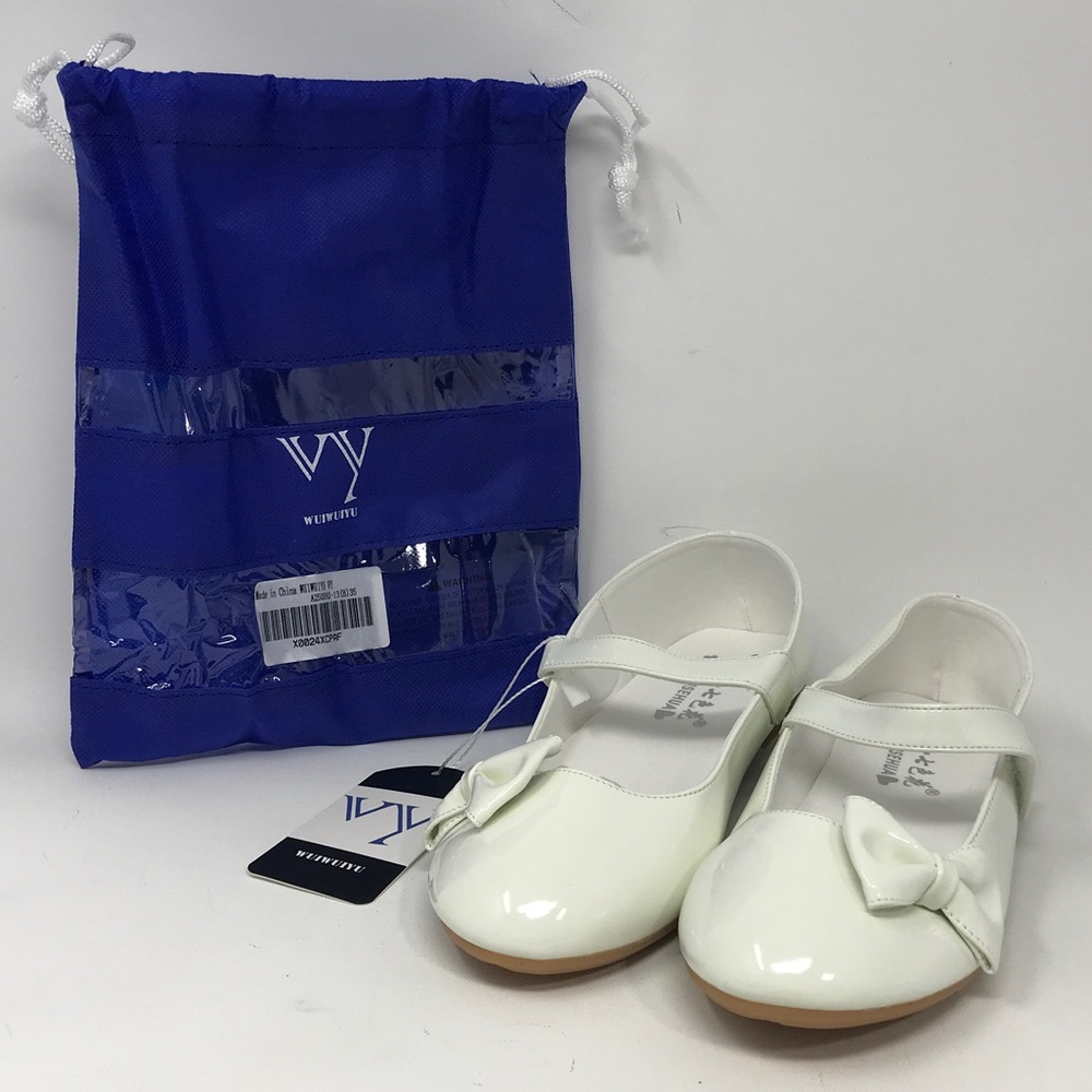 WUIWUIYU Casual Mary Janes Ballet Flats, Girl's Size 13(B)35 - White